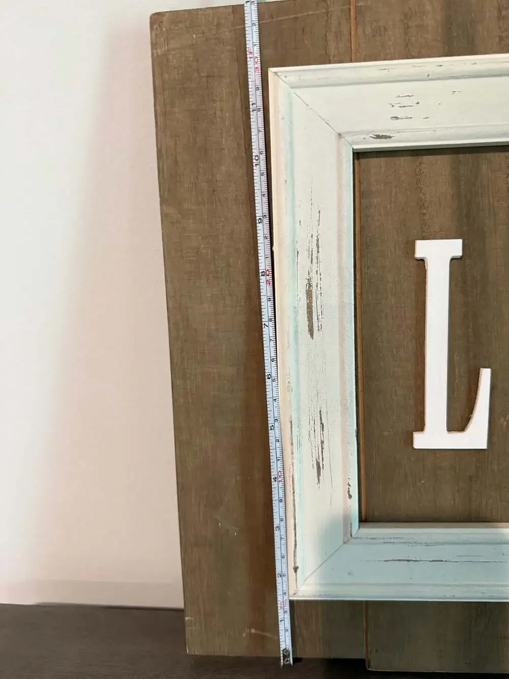 Rustic Farmhouse Style Wooden LOVE Wall Art Sign with Distressed White Frame